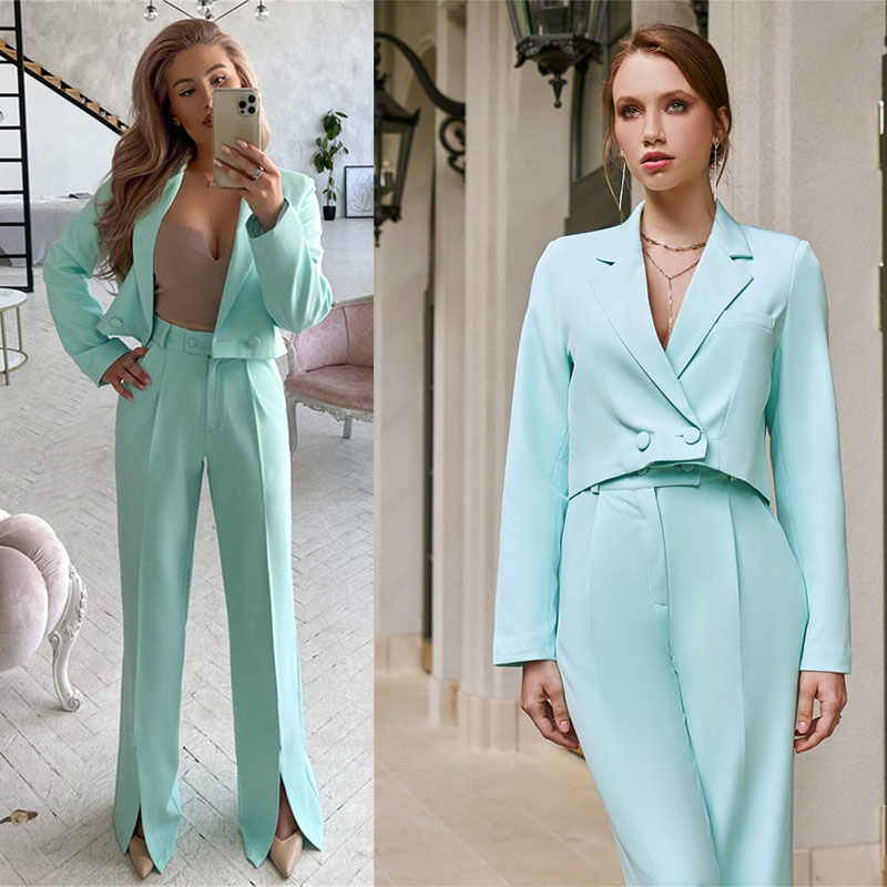

Candy Color Red Carpet Fashion Women Pants Suits 2 Pieces Slim Fit Prom Evening Party Wear Blazer Flared Trouser Sets
