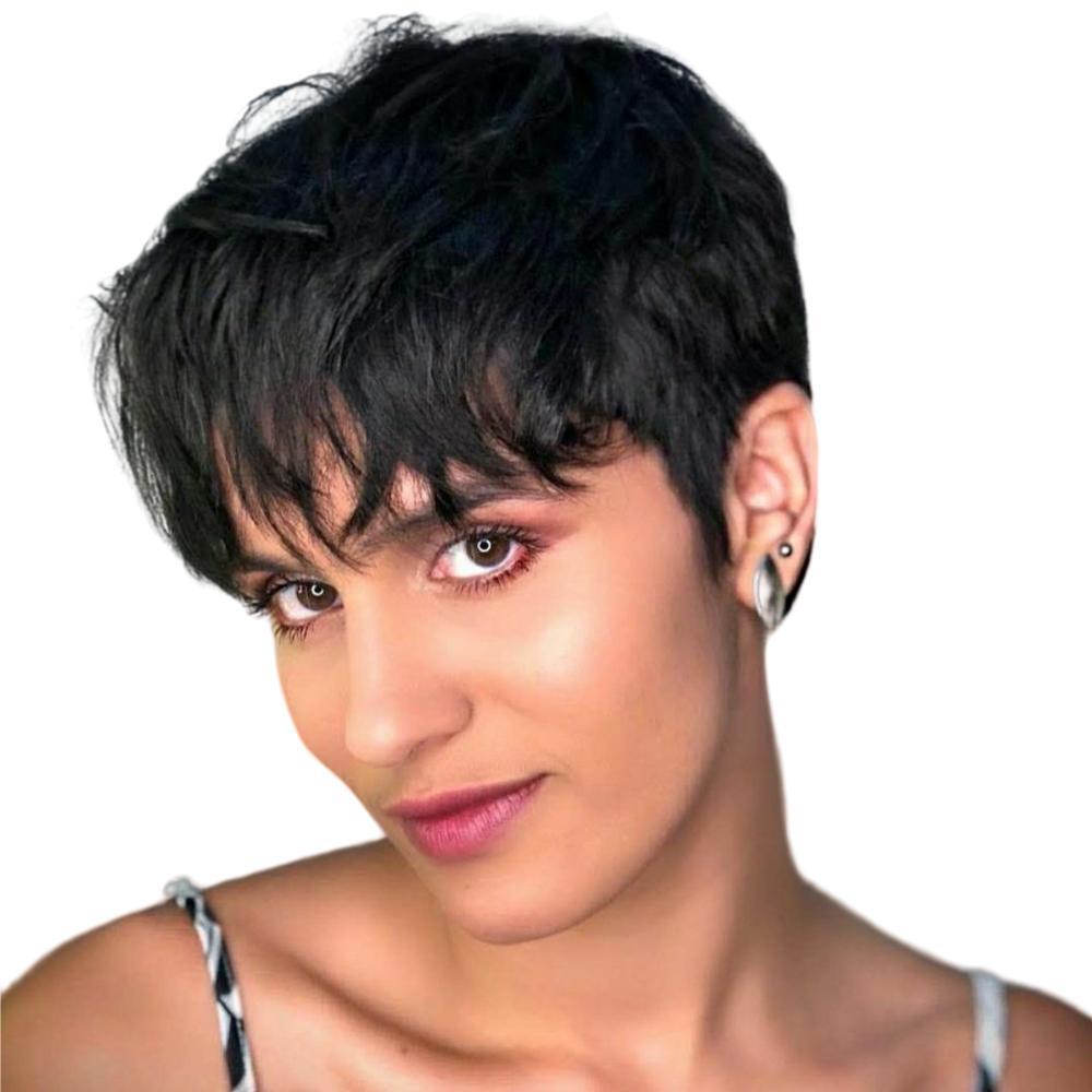 

Human Hair Wigs Natural Color short bob machine made wig style Brazilian none lace front wig, 1b