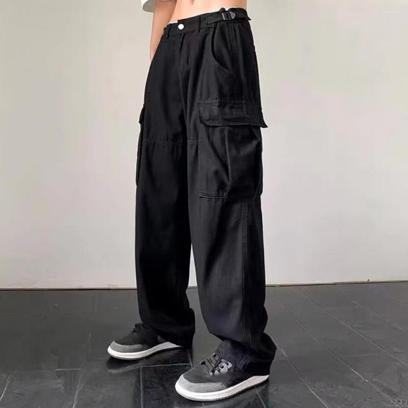 

Men' Pants Long All Match Sporty Multi-pocket Hip Hop Mid Waist Cargo Unisex Trousers Streetwear, Apricot