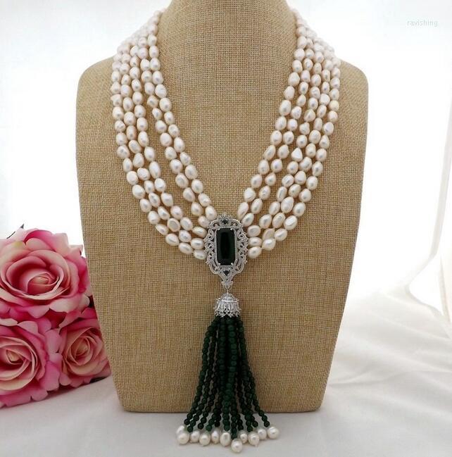 

Pendant Necklaces 20" 5row White Baroque Pearl Green Bead Necklace CZ