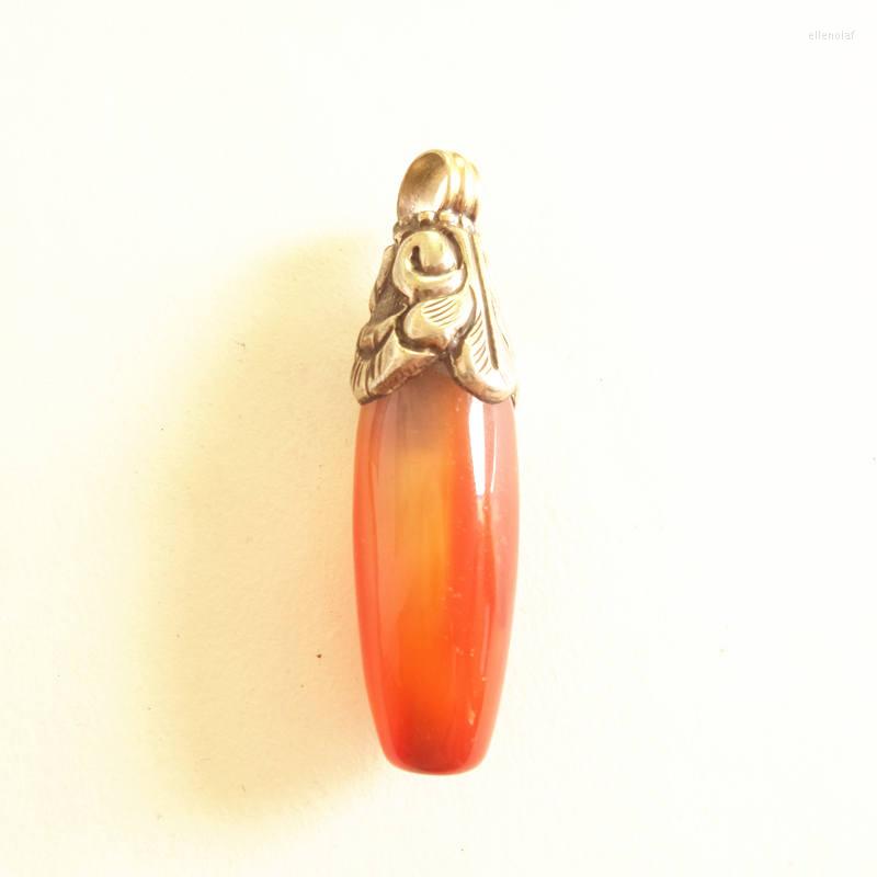 

Pendant Necklaces TBP399 Tibetan Ethnic Pendants White Metal Copper Capped Natural Red Carnelian From Nepal Vintage