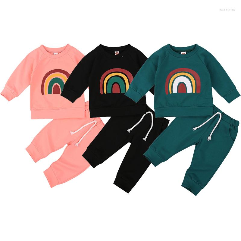 

Clothing Sets 6M-3Years Autumn Infant Baby Girls Boys Clothes Rainbow Print Long Sleeve Pullover Sweatshirt Tops Pants