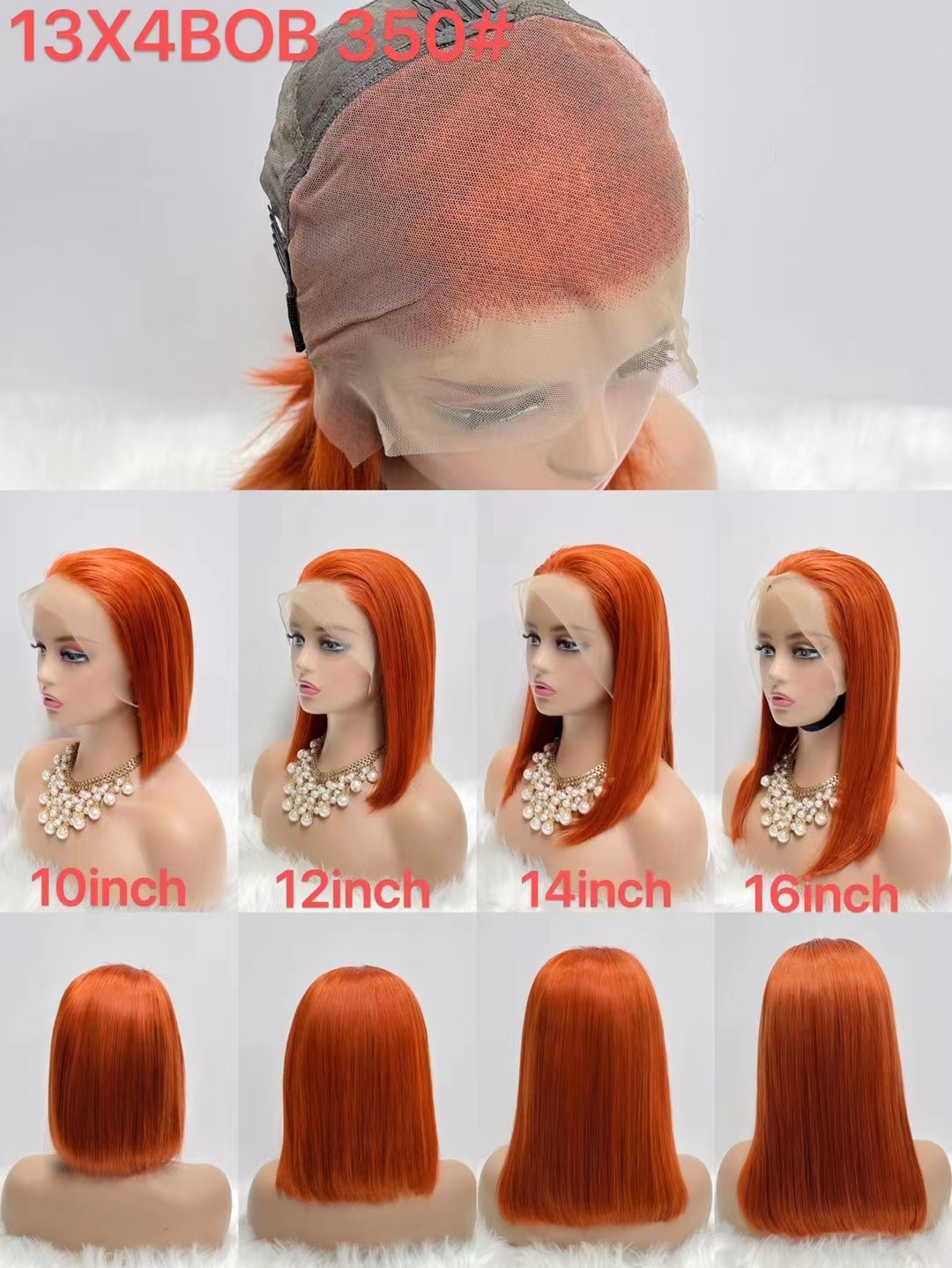 

350# Orange Bob wig Colored Human Hair Wigs transparent Brazilian Straight Short Bob Lace Front frontal closure For Women Black