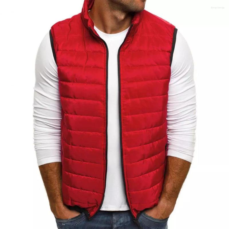 

Men's Vests 2022 Sale Men Vest Solid Color Sleeveless Padded Stand Collar Down Waistcoat For Daily Wear, Red