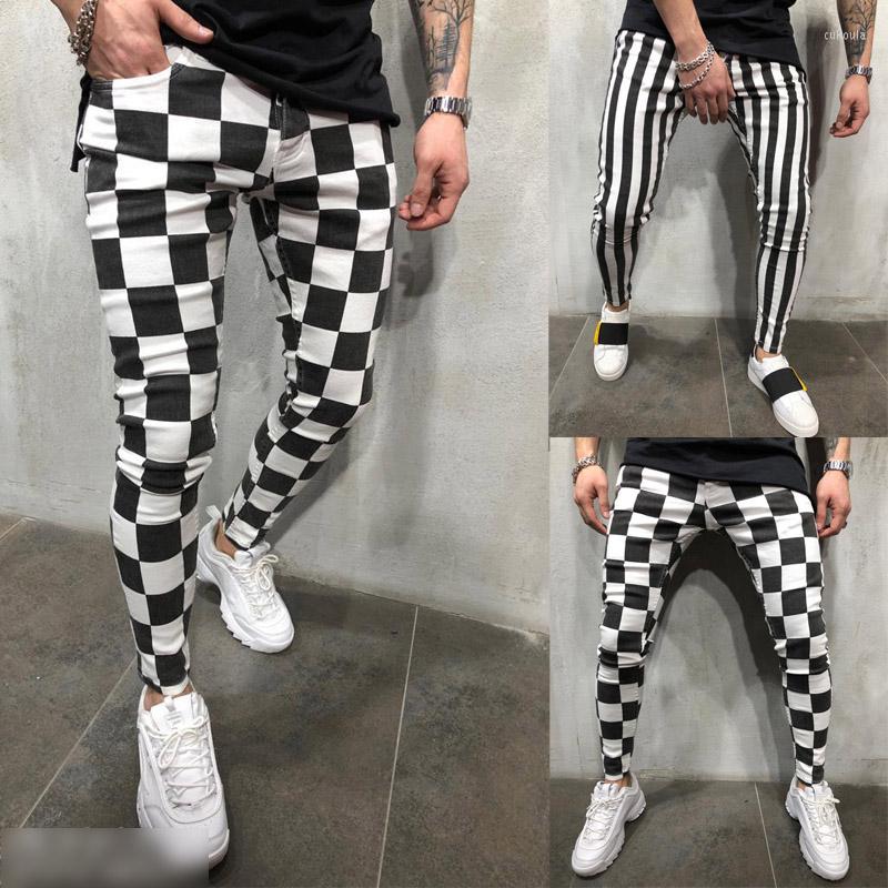 

Men' Pants IMCUTE 2022 Men' Slim Tights Fitness Fashion Comfortable Striped Plaid Black White Casual Pencil Men Clothes
