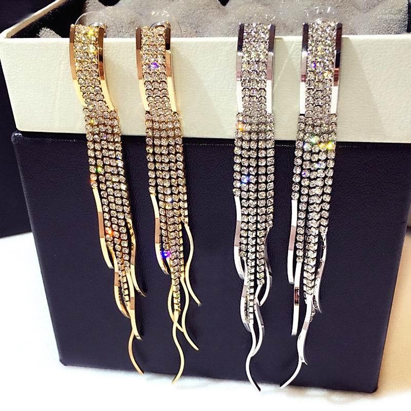 

Dangle Earrings Statement Crystal Tassel For Women Gold Color Big Long With Stones Luxury Party Jewelry Bijoux Gifts