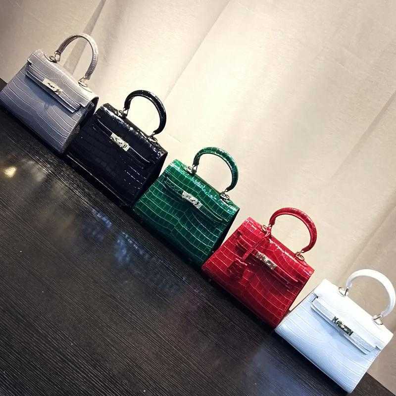 

Designer Bags Herme Handbags women Crocodile Pattern Patent Leather Second Generation Mini Handheld ins Super Fire Crossbody Small, Not for sale do not shoot