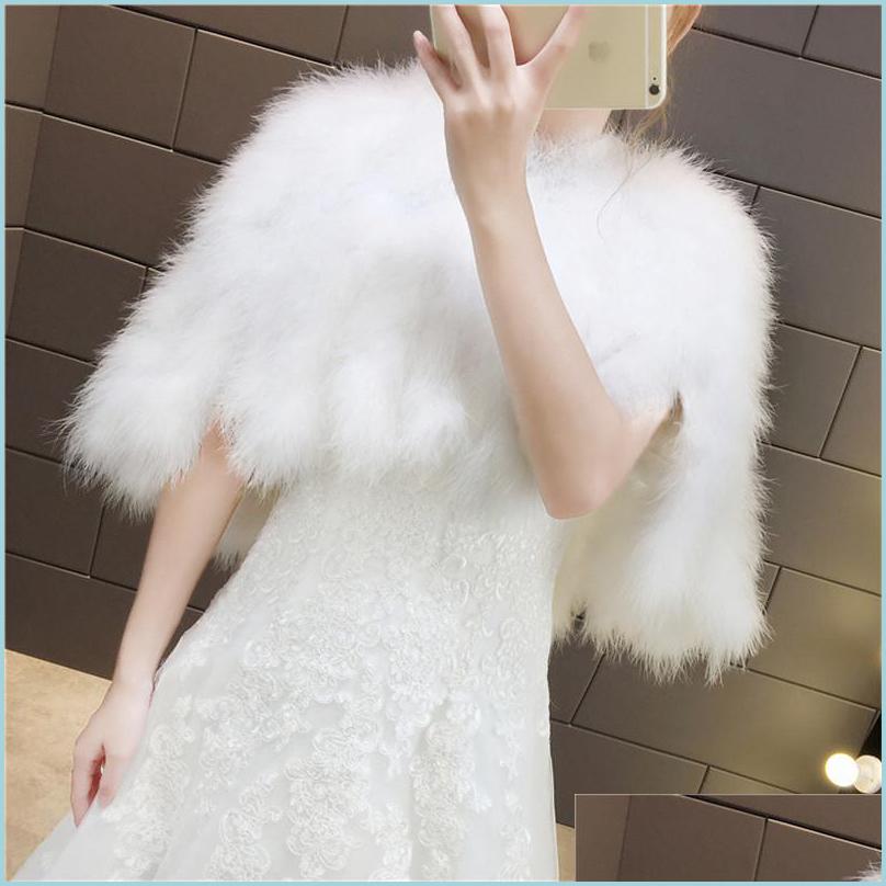 

Wraps Jackets Wedding Ostrich Feather Cape Fashion Winter Cloak Bridal Shawl Marriage Shrug Coat Fur Wraps Party Boleros Jacket Dr Dhdkm, White