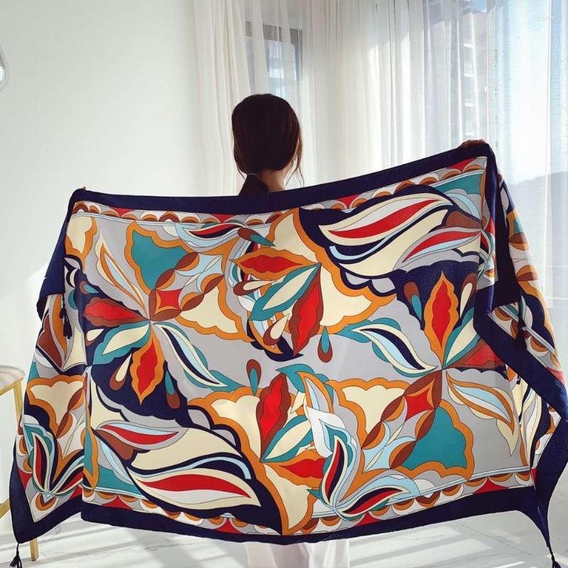 

Scarves 2022 Spring Ombre Flower Print Tassel Scarf Shawls Long Floral Wrap Hijab
