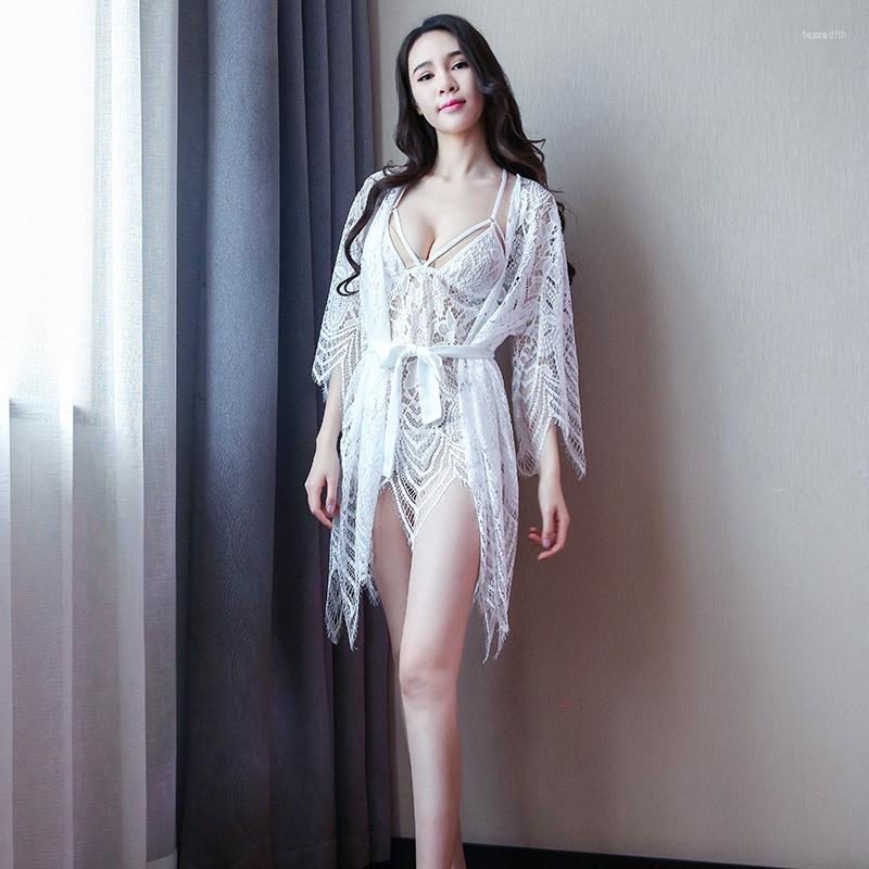 

Women's Sleepwear Women Luxury Robe Set Bride Bridesmaid Wedding Gown Lace Sexy Kimono Bathrobe Night Dress White Nightgown Shirt, White 3pcs set
