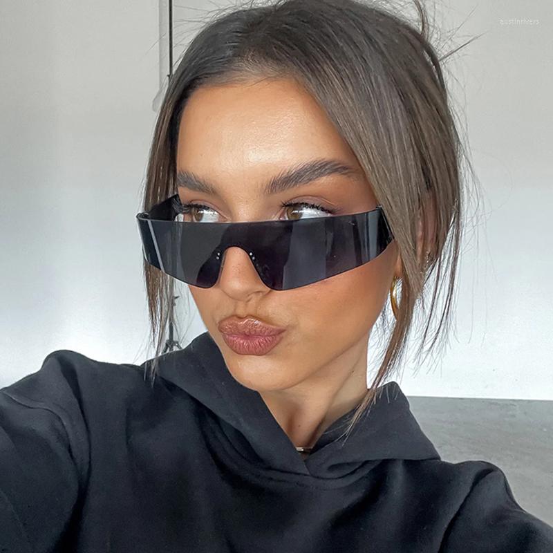 

Sunglasses Punk One Piece Wrap Around Futuristic Women Men Flat Top Shield Fashion Y2k Goggle Brand Design Sun Glasses Rimless