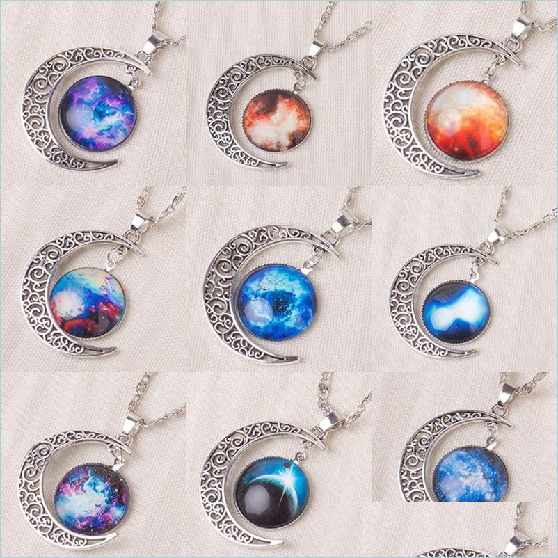 

Pendant Necklaces Vintage Starry Moon Pendant Outer Space Universe Gemstone Necklaces Fashion Necklace For Girl Gifts Drop Delivery Dhi56