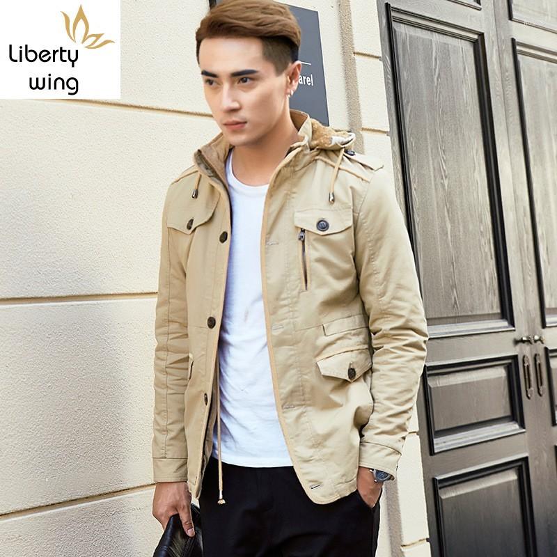 

Men's Jackets Autumn Winter Mens Fleece Warm Coats Trench Fashion Slim Fit Cotton Hooded Overcoat 5 Colors Large Size -6XL