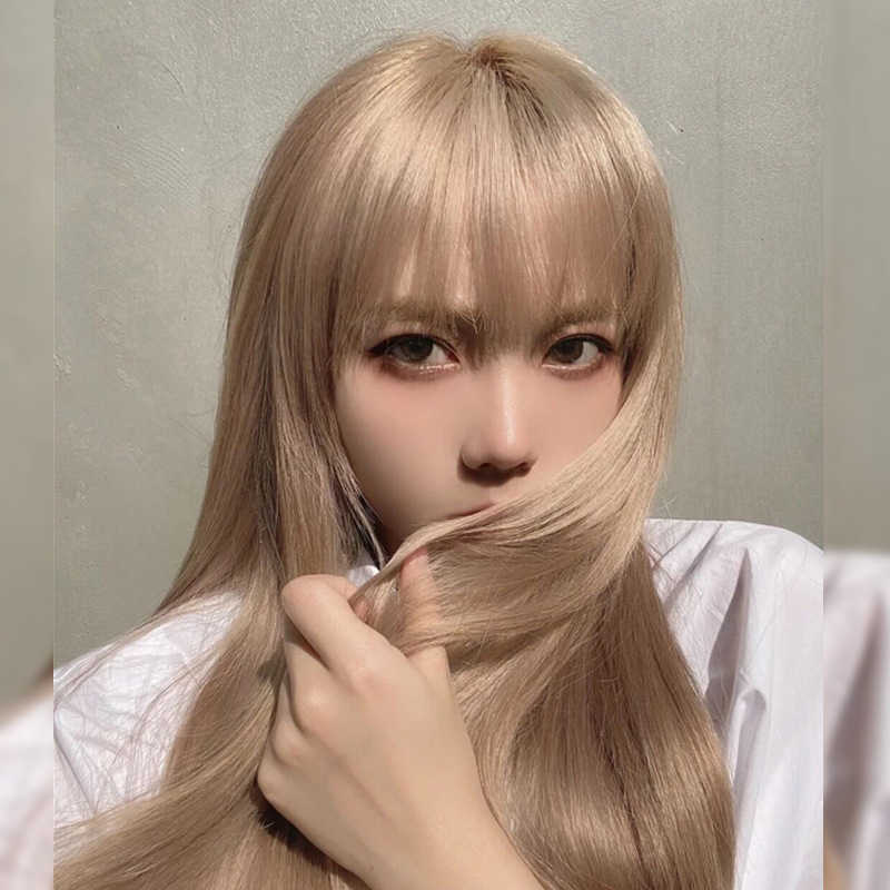 

Hair Lace Wigs Lisa Same Wig Female Straight Net Black Milk Tea Platinum High Temperature Silk Temperament Long Hair Jk, Creamy-white