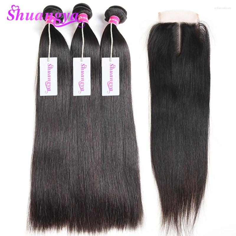 

Human Hair Bulks Brazilian Virgin Weave Bundles Straight With Closure 3/4 Shuangya