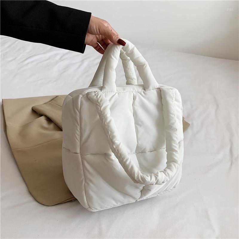 

Evening Bags Fashion Padded Handbags Large Nylon Shoulder Bag For Women 2022 Winter Space Down Cotton Handbag Ladies PUff Purse, White nylon tote