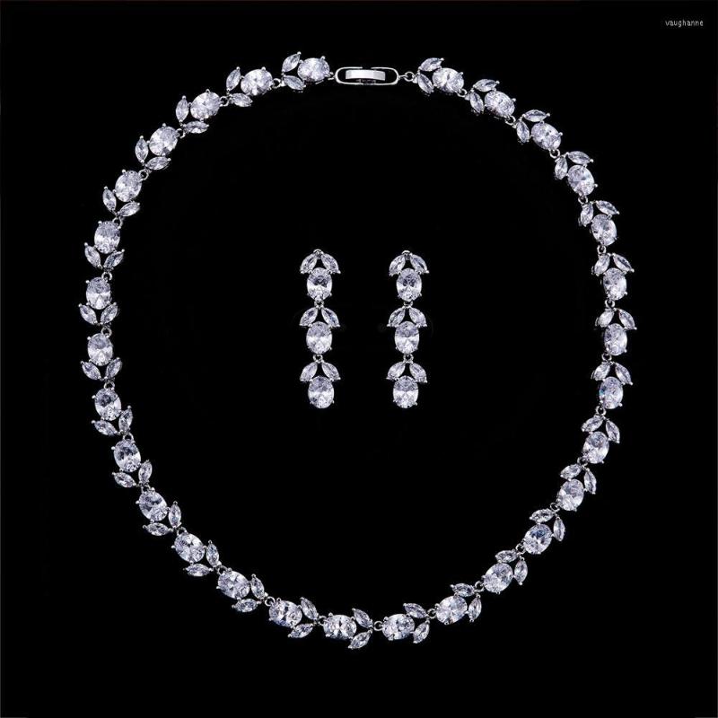 

Necklace Earrings Set Classic Full 5A Cubic Zirconia Bridal Y Wedding Earring Women Prom Party CN10293, Picture shown