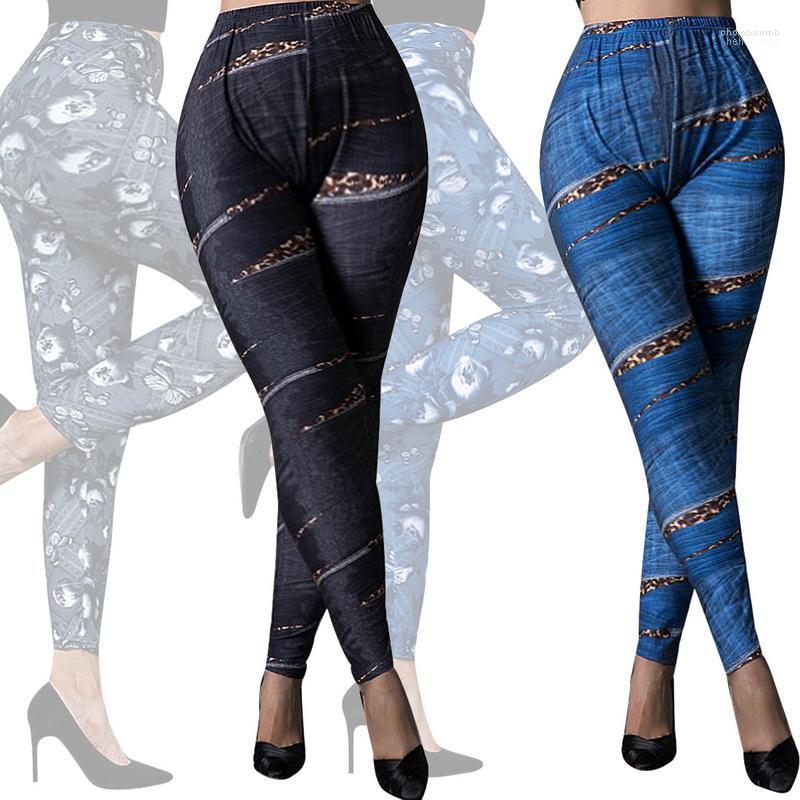 

Women' Leggings Women' 2022 Women Gym Faux Denim Jeans Pocket Printing Casual High Waist Pencil Pants Plus, Blue