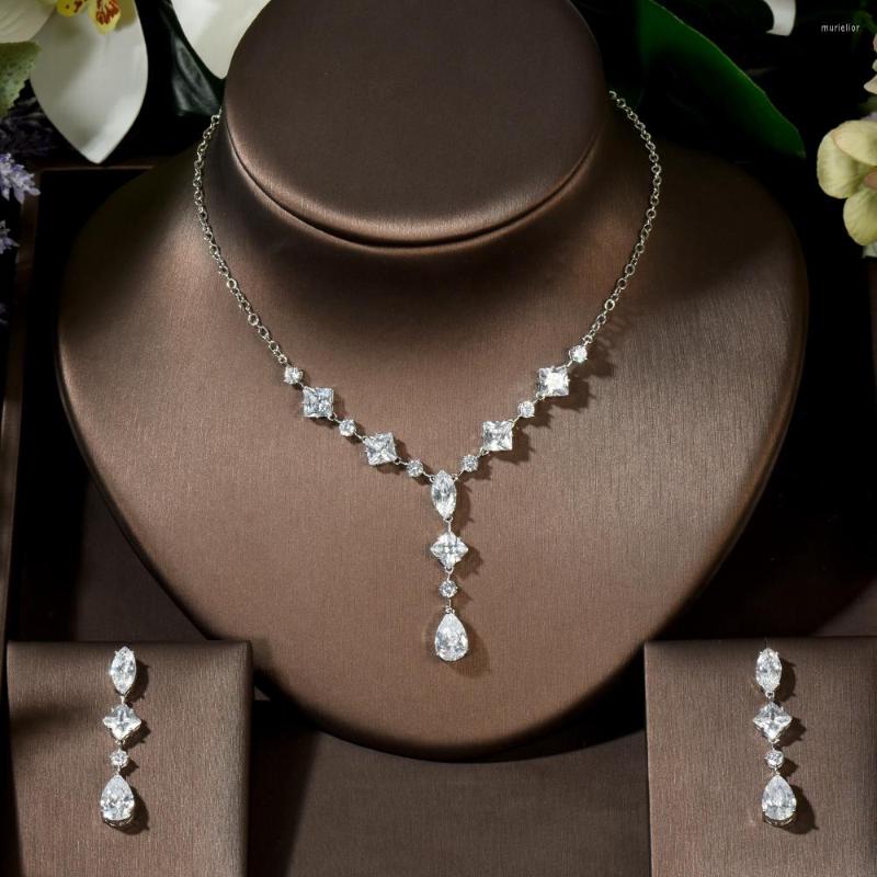 

Necklace Earrings Set Fashion Brilliant Full Bridal Dress Accessories Cubic Zirconia Women Link Chain Party Gifts N-1459, Picture shown