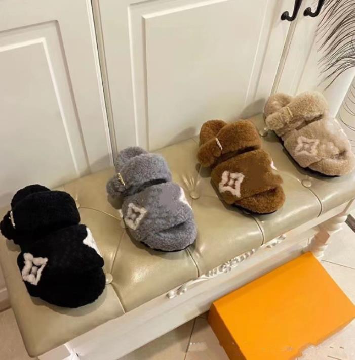 

New slipper designer women's lamb wool home cotton slippers wear warm fluffy flip flops Korean autumn and winter, Apricot