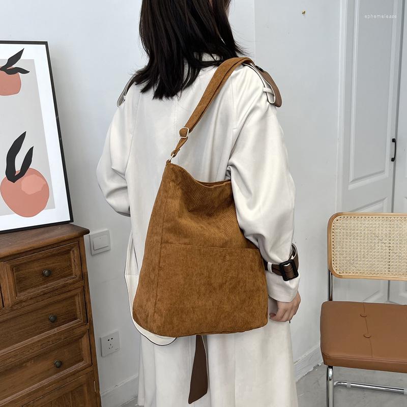 

Evening Bags Stripe Corduroy Bag For Women Handbag Casual Tote Solid Color Cloth Female Shoulder Crossbody Eco Reusable Shopping, Beige