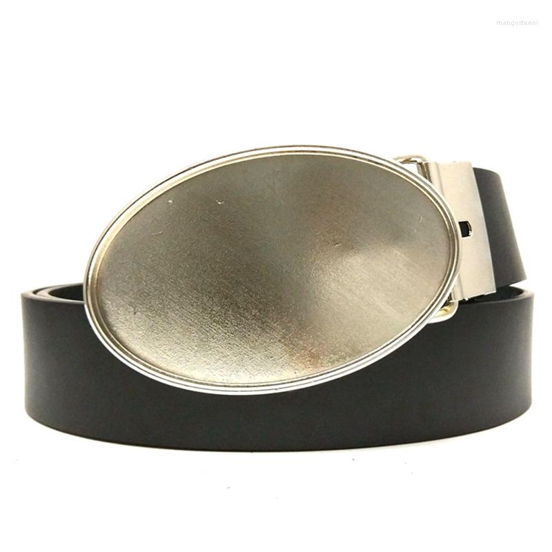 

Belts Black PU Leather Casual Waist Hip For Men With Silver Plated Oval Blank Metal Buckle Fashion Western Cowboy Accessories