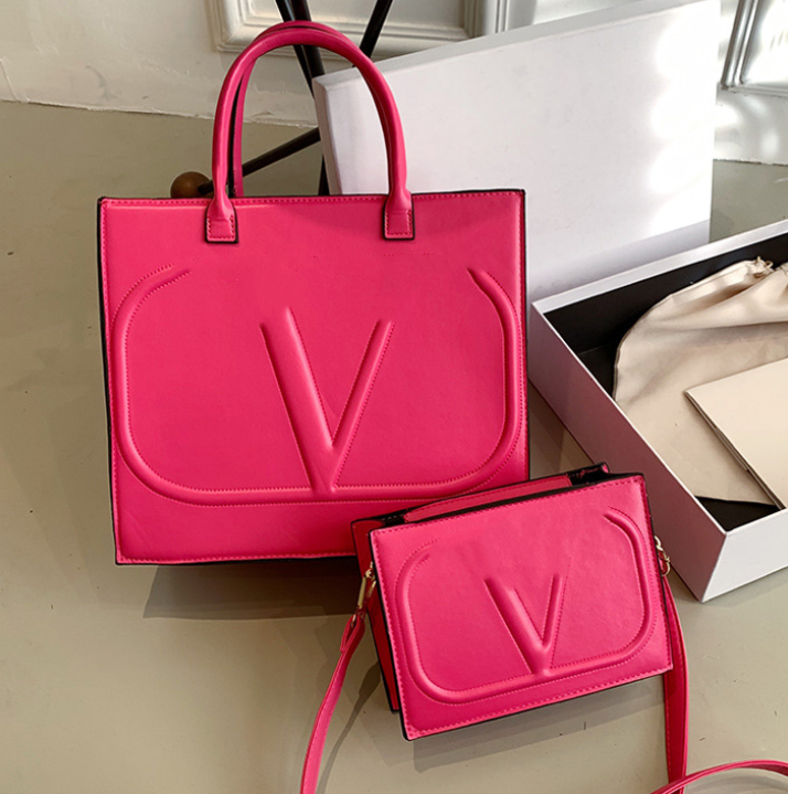 

New Solid Color Women Tote Bag Handbag Two-Piece Set Large-Capacity Fashion all-match Shopper Shoulder Messenger Bags, Aspic