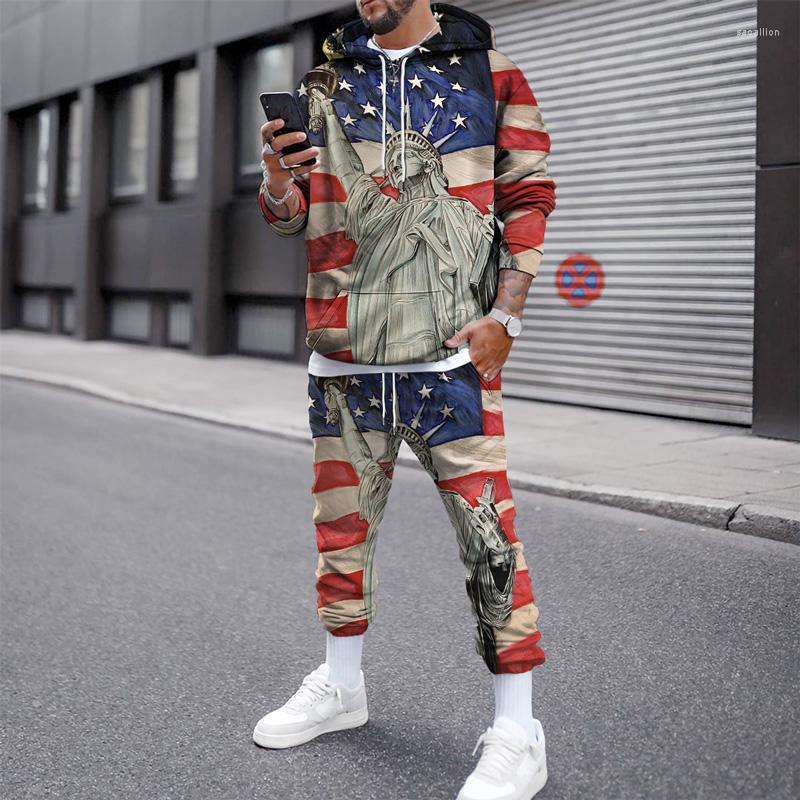 

Men' Tracksuits 2022 Streetwear Men Hoodies American Flag 3D Print Set Autumn Sweatshirt Outfit 2 Piece Hooded Pullover Sets, Set2