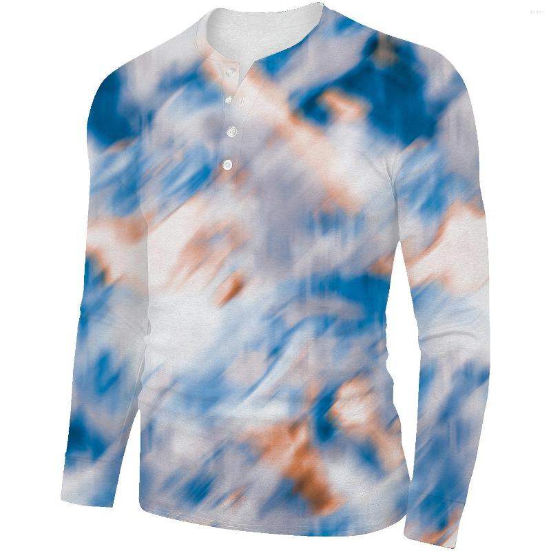 

Men's T Shirts Men's Open Placket Collar Comfortable And Slim Net Tie-dye American Tough Guy Bottoming Shirt Top T-shirt, Dark grey