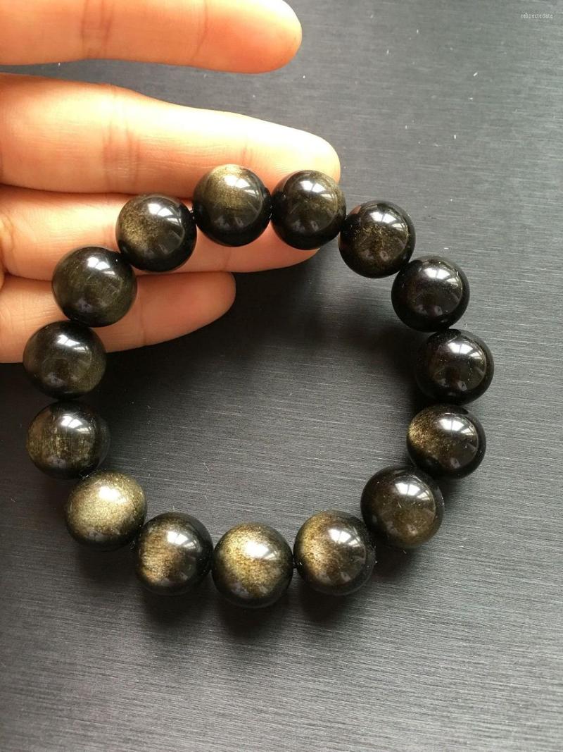 

Strand 14mm Genuine Natural Gold Obsidian Rainbow Gems Beads Bracelet