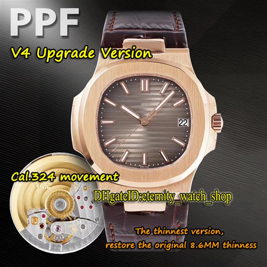 

V4-Upgrade-version PPF Nautilus Thickness 8 6mm 5711 5711R Cal 324 S C Automatic Mens Watch Dark Grey Dial 18KRose Gold Case Leath2617, Box
