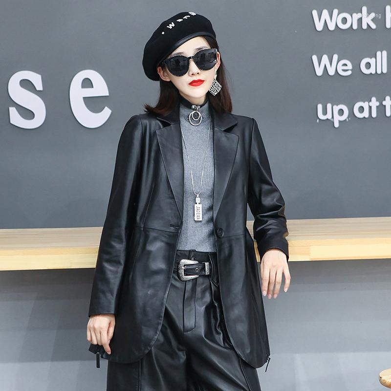

Women's Leather Black Jacket Women Sheepskin Coat 2022 Spring Autumn One-button Genuine Jaqueta Feminina Couro Lq230