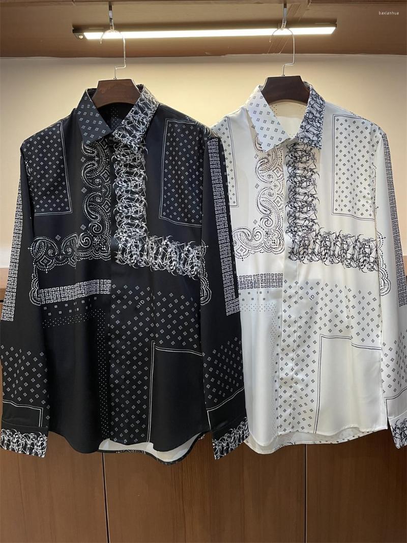 

Men's Casual Shirts Spring Summer 2022 Fashion Women's Flroal Print Patchwork Long Sleeves Top B979, Black