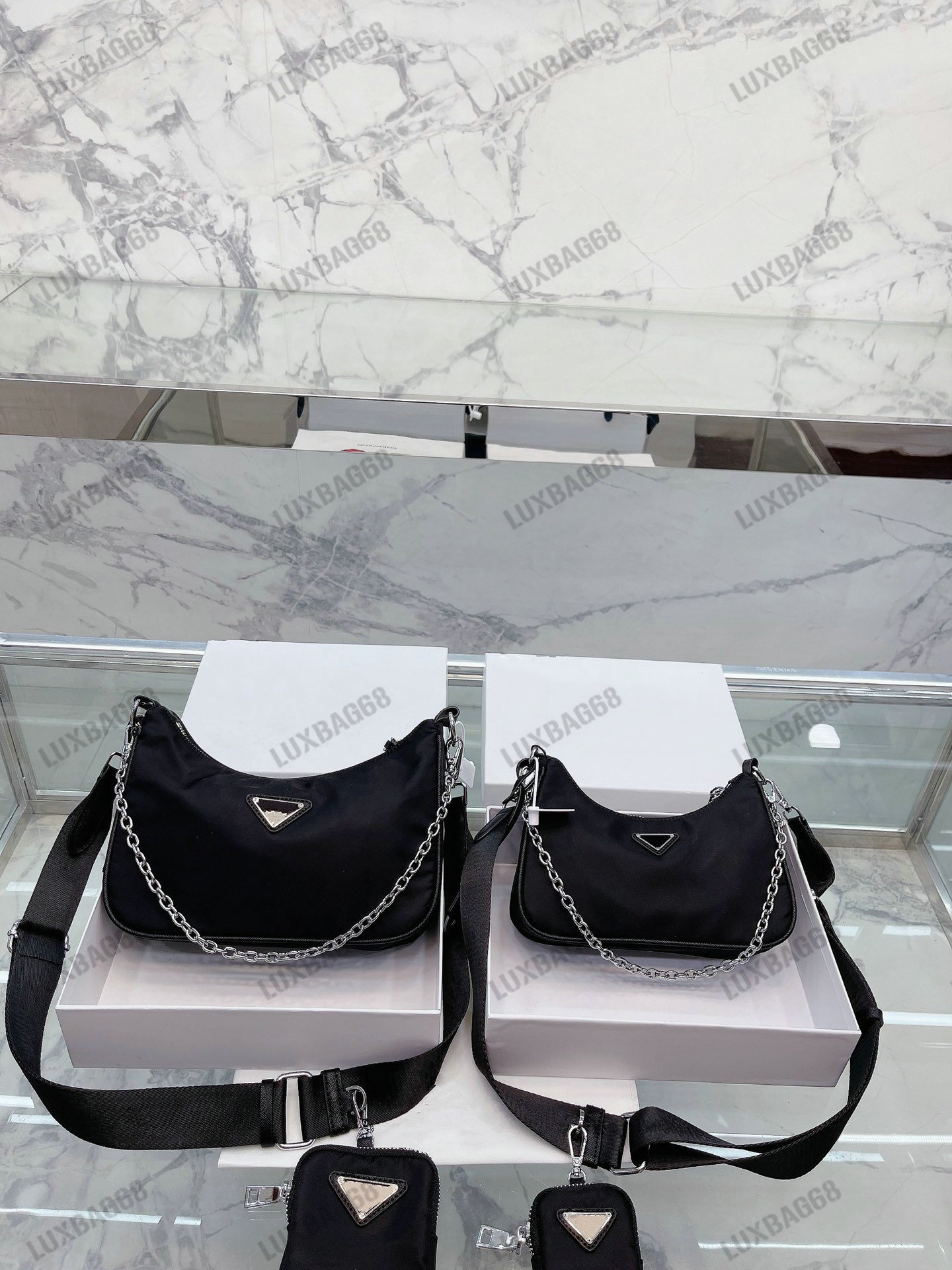 

Classic Re-Edition 2005 Re-Nylon Bag Designer Re Edition 2005 Women's 2pc Nylon Shoulder Bags with Pouch, #01