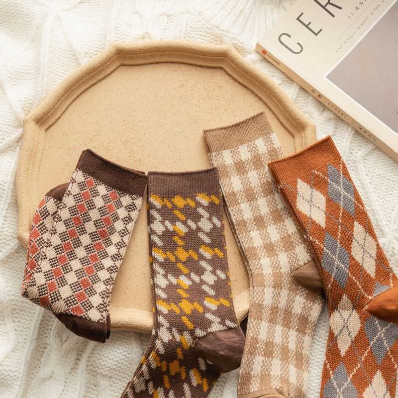 

Socks Hosiery Autumn Winter Socks Women's 2022 New Fashion Casual Cotton Breathable Long Women Socks High Quality Retro Plaid Trendy Leopard T221102