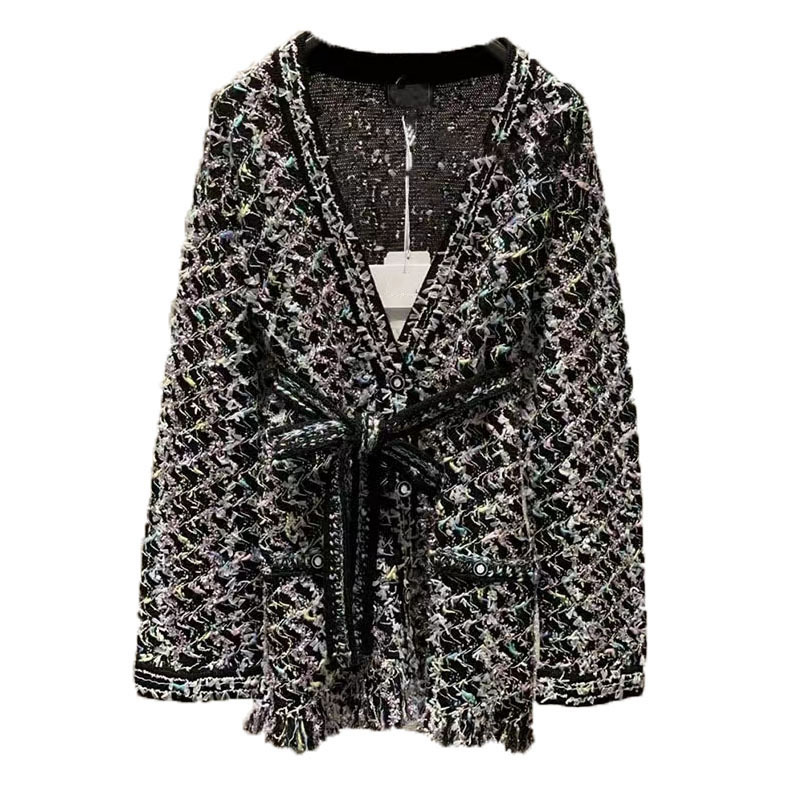 

1012 XL 2022 Autumn Sweaters Women' Cardigan Black White V Neck Long Sleeve Brand Same Style Women' zhen, Post