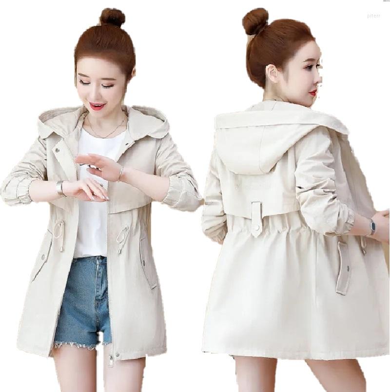 

Women's Trench Coats Women Coat Hooded Mid-Length 2022 Korean Spring Windbreaker Jacket Loose Casaco Feminino, Blue