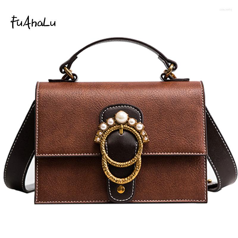 

Shoulder Bags FuAHaLu Women's Fashion Pearl Lock Portable Bag Vintage Wild Messenger Small Square, Black