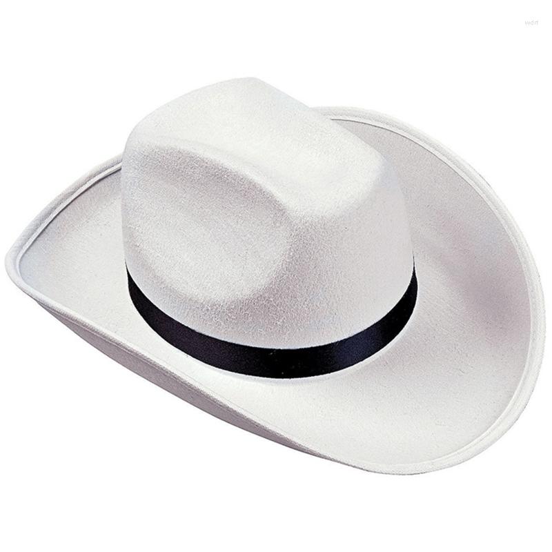 

Berets Vintage Fedora Hat Women Men Felt Ladies Cowboy Hats Party Solid Color Western Style Top Bonnet Men's Cosplay, White