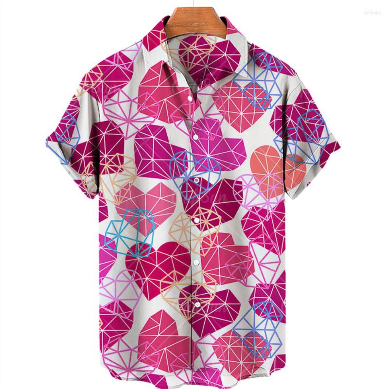 

Men' Casual Shirts Red Heart Print Summer Men' Hawaiian V-neck One-button Beach Vacation Style Short Sleeves Men, Zm-4411