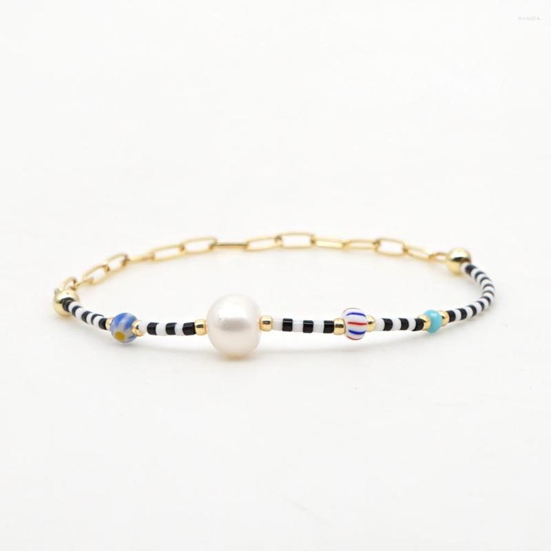 

Strand GO2BOHO Bracelets Perles Freshwater Pearl Bracelet Women Pulseras Mujer Moda Fashion Miyuki Beads Jewelry Stainless Steel Chain