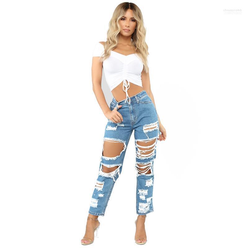 

Women' Jeans Womens Casual Straight Leg Pants Ripped Washed Jeans1, Sky blue