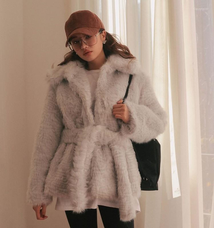 

Women' Fur Autumn Winter Faux Coat Women Warm Thick Sashes Lamb Jacket All-Mtach Slim Short Coats Adjustable Wais Jackets Mw849, Creamy-white