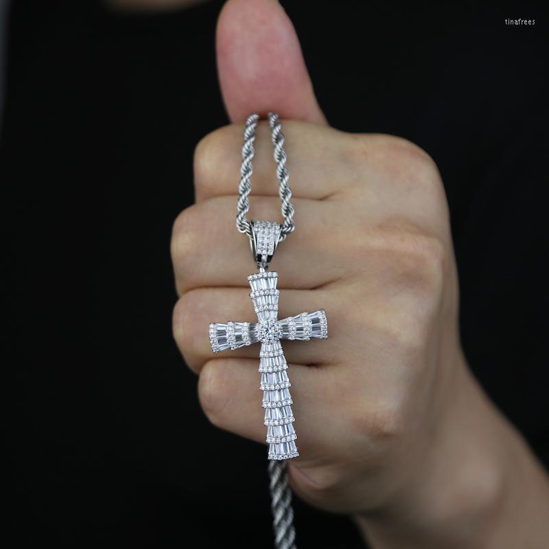 

Chains Drop Ship Silver Color White Purple Cz Paved Cross Pendant With Rope Chain Necklace For Men Women Hip Hop Jewelry