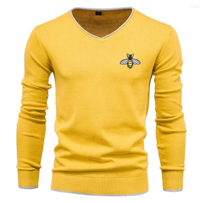 

Men's Sweaters Mens Pullovers Cotton Bee Embroidery V-neck Boys Solid Color High Quality Knitted Sweater Keep Warm Winter, Black