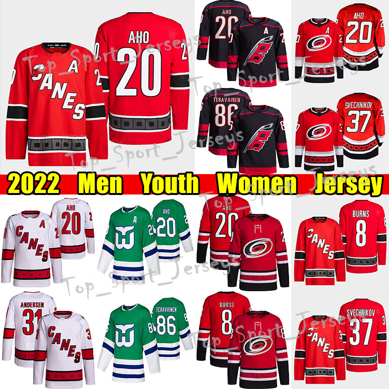 

#20 Sebastian Aho Reverse Retro hockey jersey #8 Brent Burns Hurricanes#37 Andrei Svechnikov Teuvo Teravainen Frederik Andersen Martin Necas Staal jerseys, Red women