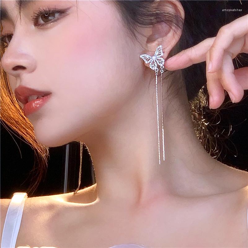 

Dangle Earrings Micro Pave Shinning Rhinestones Butterfly Tassel Long For Women Korean Style Beautiful 2022 Jewelry Earings