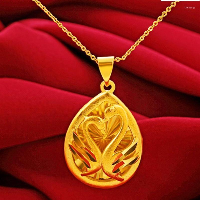 

Pendant Necklaces Hi Not Fade Women 24K Gold Water Drop Lovers Birld Necklace For Female Party Jewelry With Chain Birthday Gift Girl