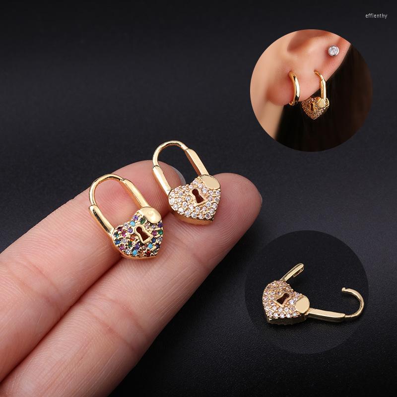 

Hoop Earrings 1Piece Unusual Piercing Lock For Women 2022 Trend Jewelry Girls Cute Heart Dangle Ear Cuffs