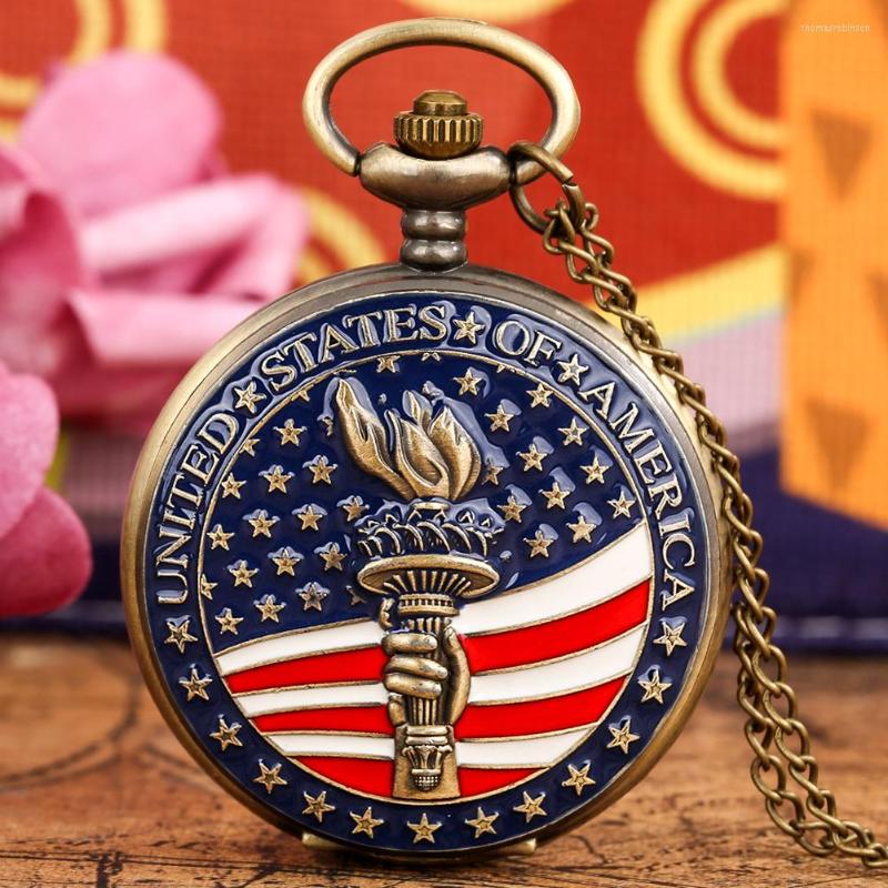 

Pocket Watches Bronze Big Watch American Torch Logo Collectible Souvenir Gift Quartz Pedent Fob Chain Vintage Man, Pocket watch 01